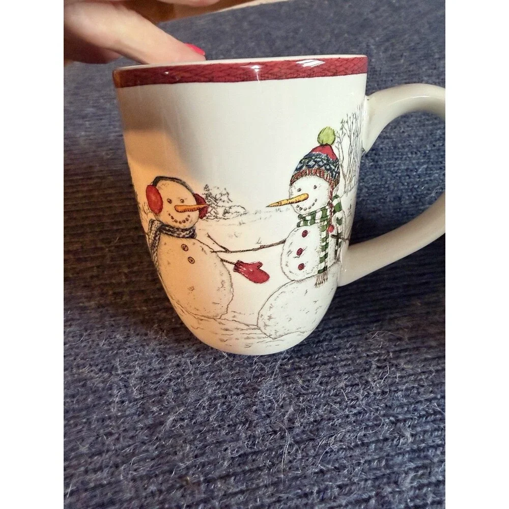Williams Sonoma Snowman Winter Coffee Mugs 14oz RARE 2004 Set Of 2